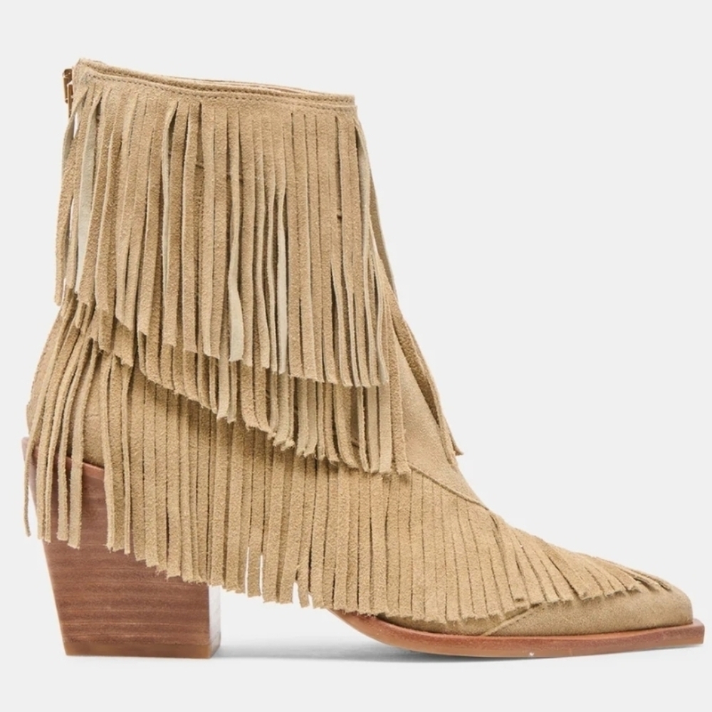 🤎🔹️Dolce Vita 🔹️Dark Taupe Suede TOREY Western  Fringe Ankle Booties - Picture 5 of 11